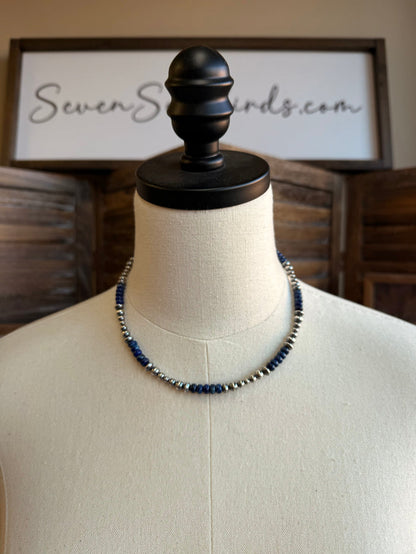 16-inch sterling necklace with blue sea sediment jasper bead strand