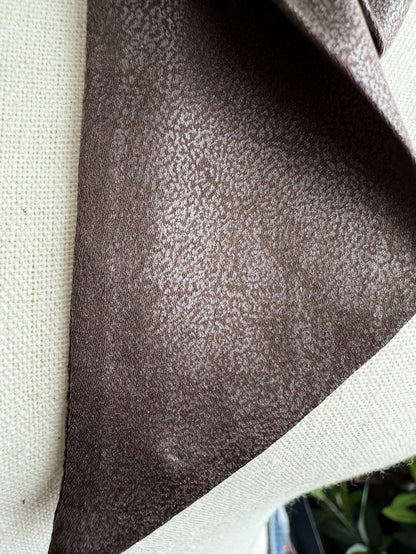 Chocolate brown leather twilly scarf, diagonal panel detail.