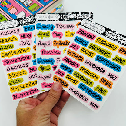 Colorful Month of the Year Text Stickers