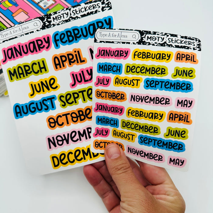 Colorful Month of the Year Text Stickers