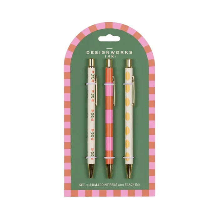 A DOPO SET OF 3 PENS- FLOWER, STRIPE, LEMON