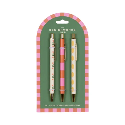 A DOPO SET OF 3 PENS- FLOWER, STRIPE, LEMON