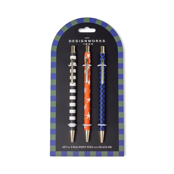 A DOPO SET OF 3 PENS-STRIPE, STAR, CHECK