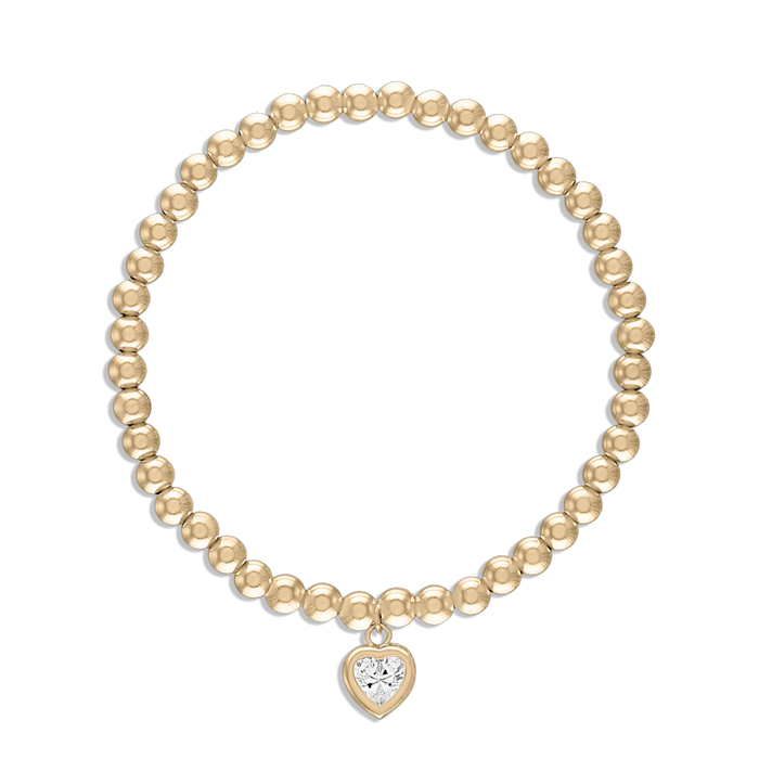 All My Heart Bracelet - 14k gold filled 4mm ball bracelet with crystal heart charm