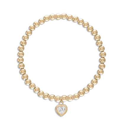 All My Heart Bracelet - 14k gold filled 4mm ball bracelet with crystal heart charm