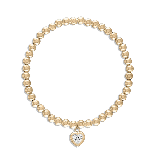 All My Heart Bracelet - 14k gold filled 4mm ball bracelet with crystal heart charm