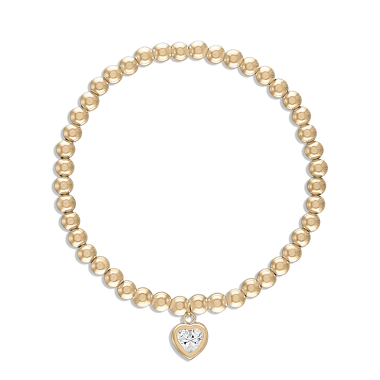 All My Heart Bracelet - 14k gold filled 4mm ball bracelet with crystal heart charm