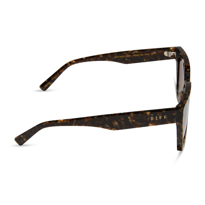 diff eyewear featuring the amara square sunglasses with a glitter tortoise frame and brown gradient polarized lenses side view
