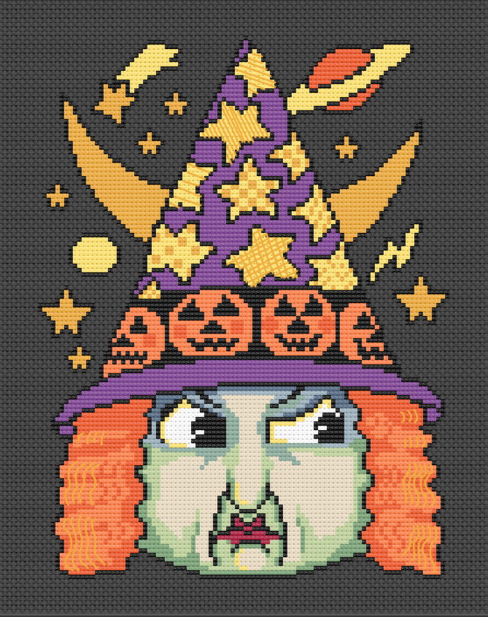 Angry Witch Face Counted Cross Stitch Leaflet