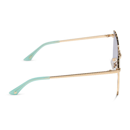 disney princess x diff eyewear featuring the ariel 2.0 sunglasses with a Shimmering Gold frame and Iridescent Sea Foam Pink To Blue Gradient Lenses side view
