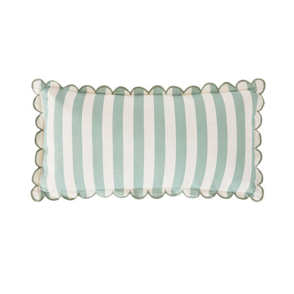 Aruba Scallop Edge Stripe Soft Green Lumbar Cushion 70x35cm