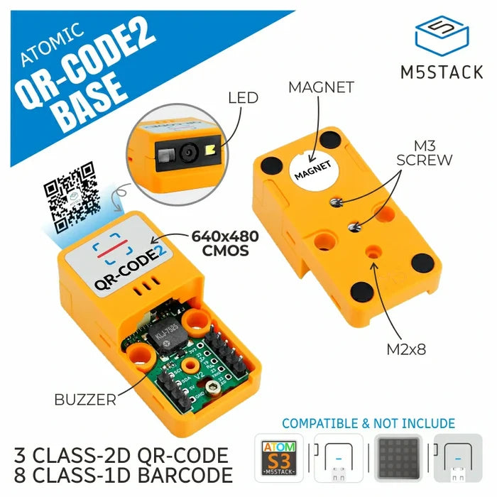 ATOMIC Barcode/QR-Code Scanner 2 Base - m5stack-store