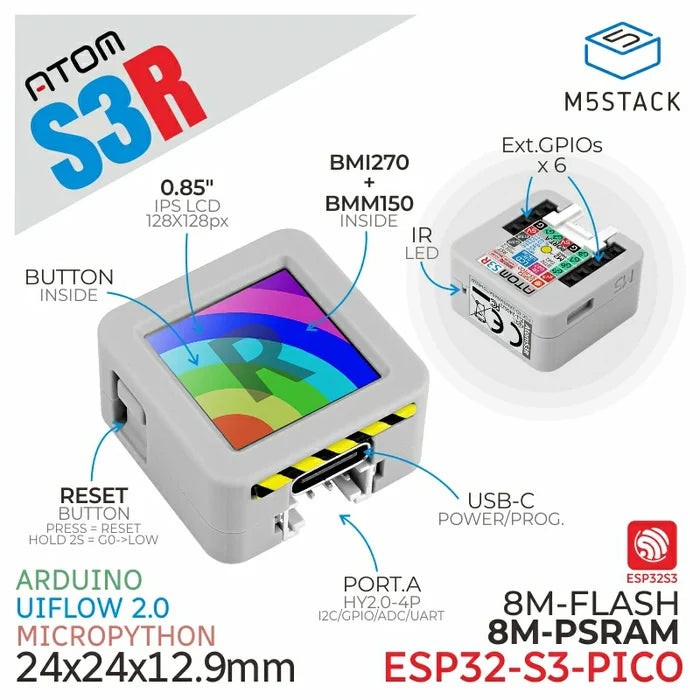 ATOMS3R Development Kit with 0.85-inch Screen (8MB PSRAM) - m5stack-store