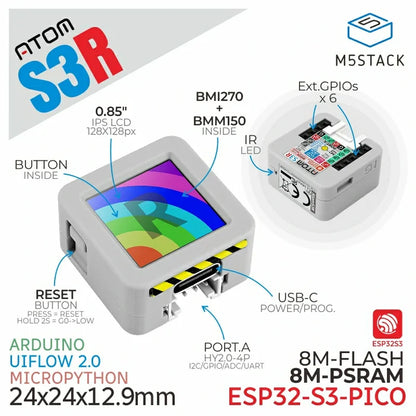 ATOMS3R Development Kit with 0.85-inch Screen (8MB PSRAM) - m5stack-store