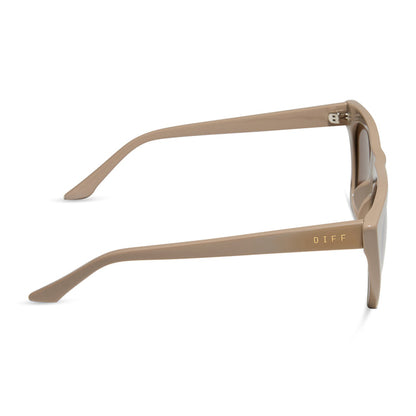 diff eyewear featuring the avril cat eye oversized sunglasses with a almond brown frame and silver flash lenses side view
