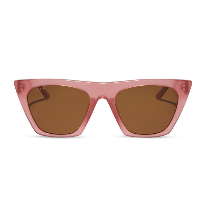 diff eyewear featuring the avril cat eye oversized sunglasses with a guava pink frame and brown lenses front view