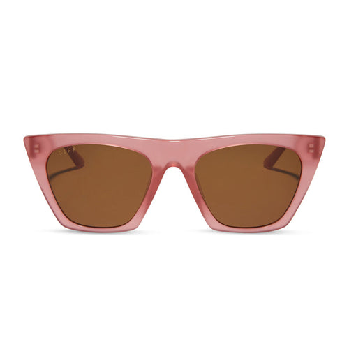 diff eyewear featuring the avril cat eye oversized sunglasses with a guava pink frame and brown lenses front view