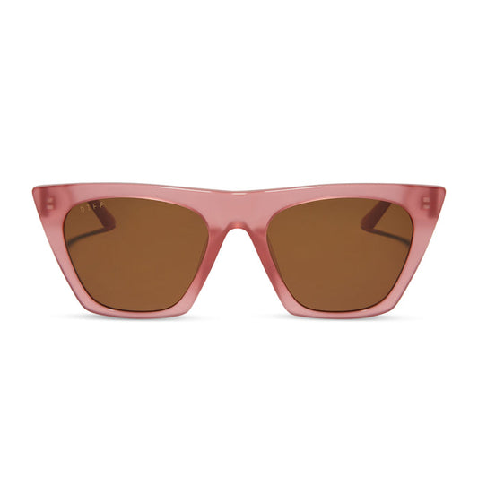 diff eyewear featuring the avril cat eye oversized sunglasses with a guava pink frame and brown lenses front view