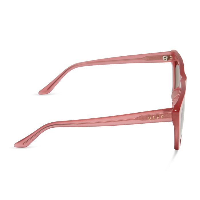 diff eyewear featuring the avril cat eye oversized sunglasses with a guava pink frame and brown lenses side view