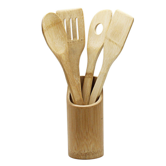 Bamboo Utensils Holder 5 Piece - Oak