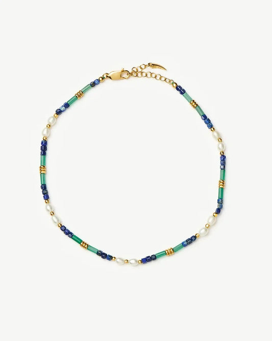 Beaded Gemstone & Pearl Anklet | 18k Gold Plated/Lagoon Blue Anklets Missoma
