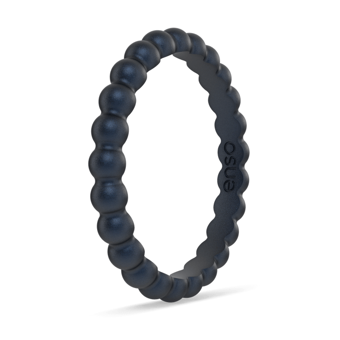 Beaded Stackable Silicone Ring - Metallic Deep Navy