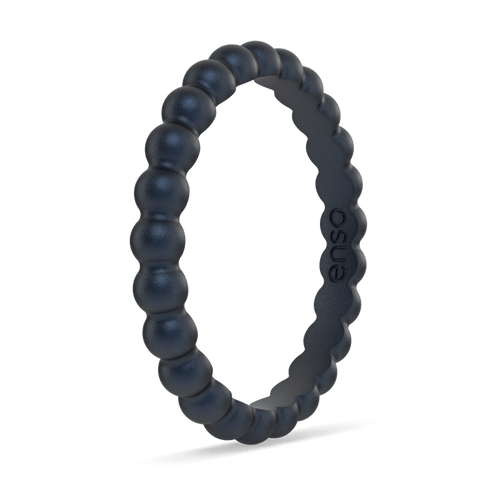 Beaded Stackable Silicone Ring - Metallic Deep Navy