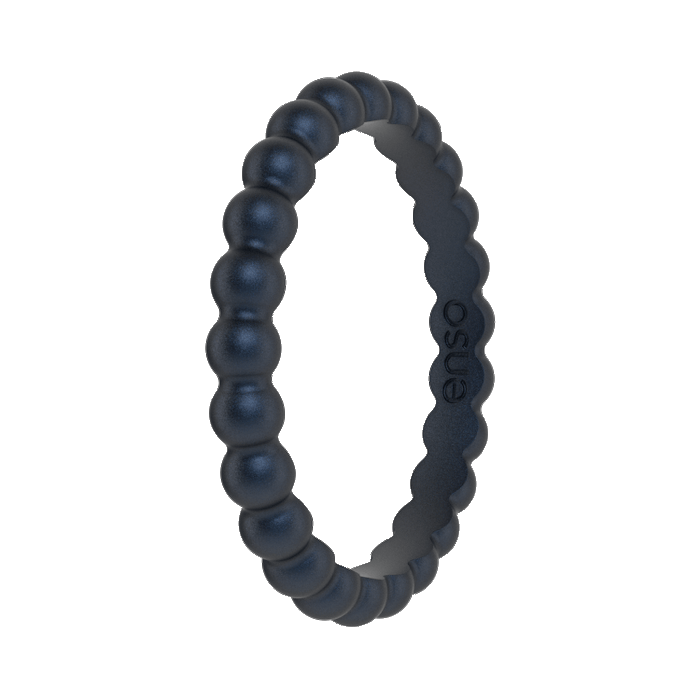 Beaded Stackable Silicone Ring - Metallic Deep Navy