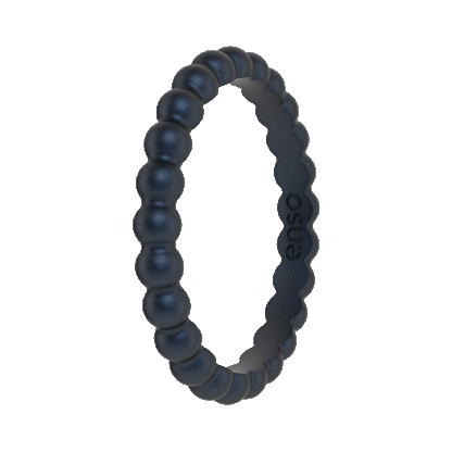 Beaded Stackable Silicone Ring - Metallic Deep Navy