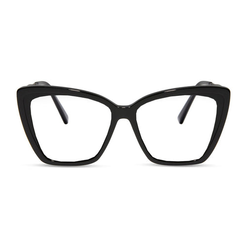 diff eyewear featuring the becky ii cat eye blue light technology glasses with a black frame front view