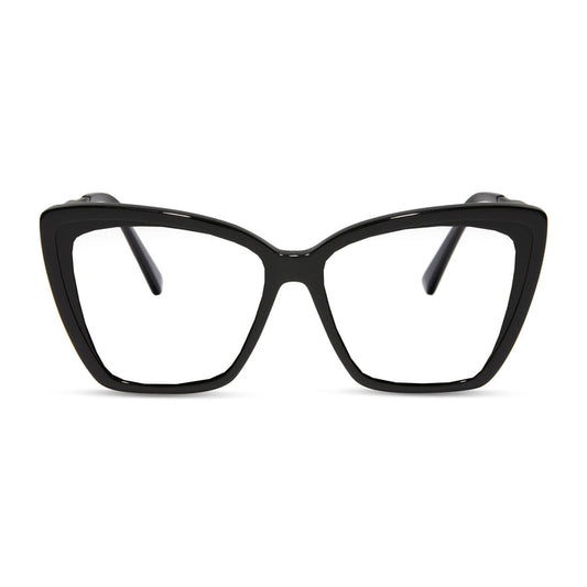 diff eyewear featuring the becky ii cat eye blue light technology glasses with a black frame front view