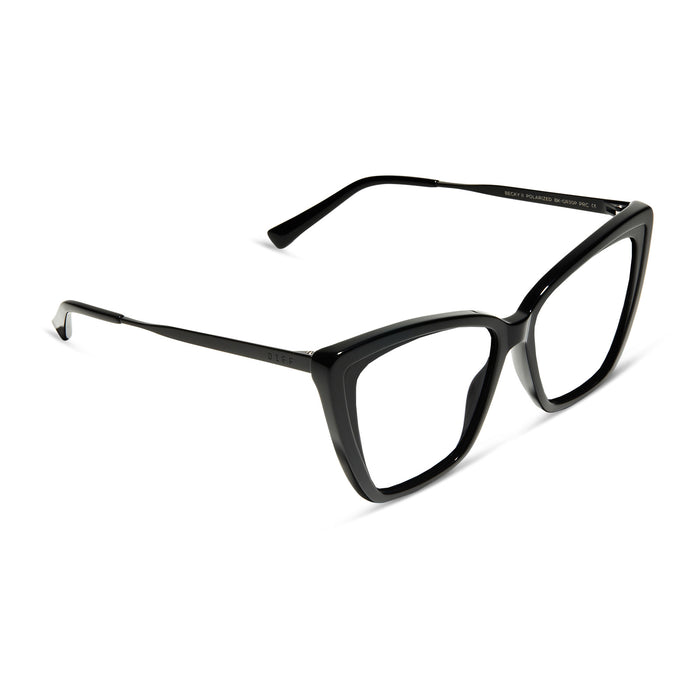diff eyewear featuring the becky ii cat eye blue light technology glasses with a black frame angled view