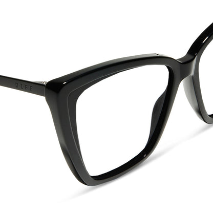 diff eyewear featuring the becky ii cat eye blue light technology glasses with a black frame detailed view