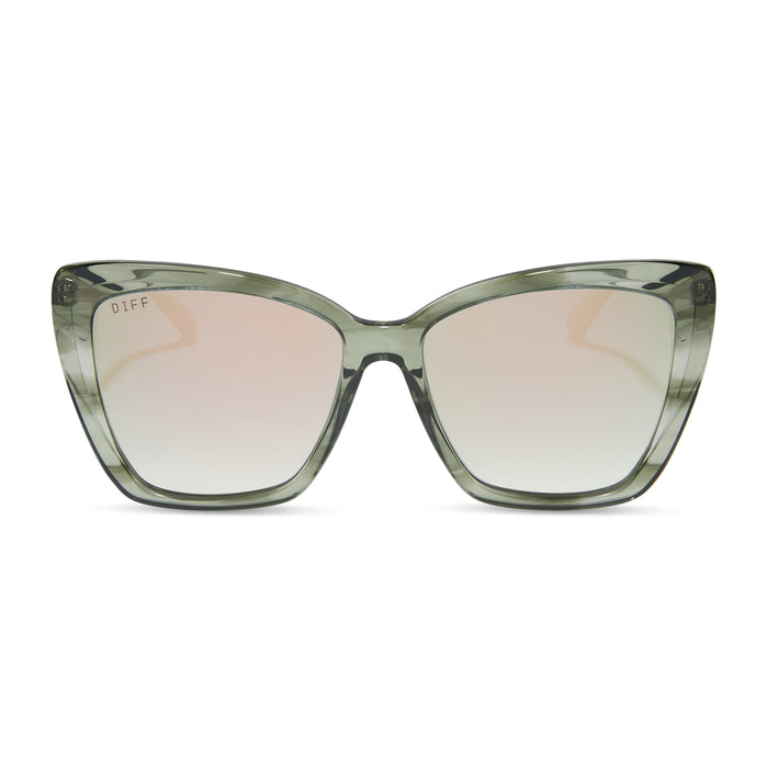 diff eyewear featuring the becky ii cat eye sunglasses with a cool matcha green frame and cool matcha mirror lenses front view