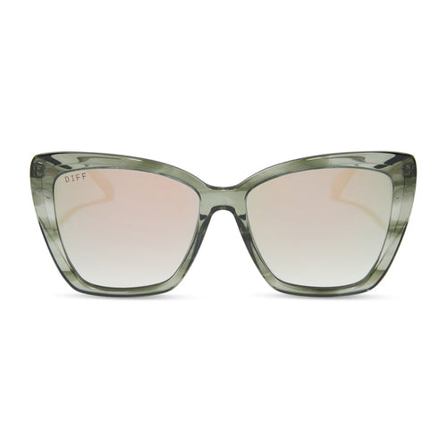 diff eyewear featuring the becky ii cat eye sunglasses with a cool matcha green frame and cool matcha mirror lenses front view