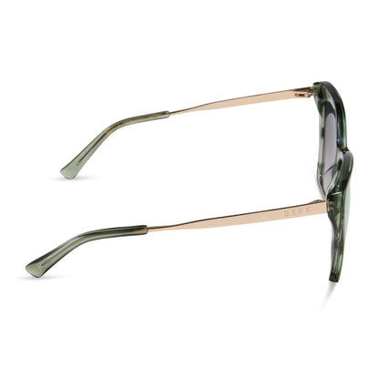 diff eyewear featuring the becky ii cat eye sunglasses with a cool matcha green frame and cool matcha mirror lenses side view