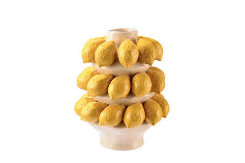 BEIGE/YELLOW CERAMIC VASE LEMON SMALL
