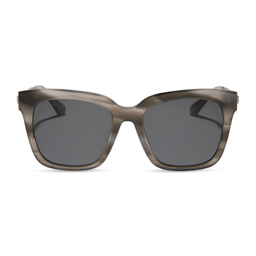 diff eyewear featuring the bella square sunglasses with a smoke marble frame and grey polarized lenses front view