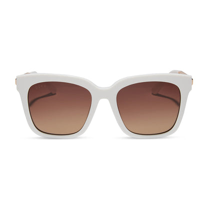 diff eyewear featuring the bella square sunglasses with a snowbound white frame and brown gradient lenses front view
