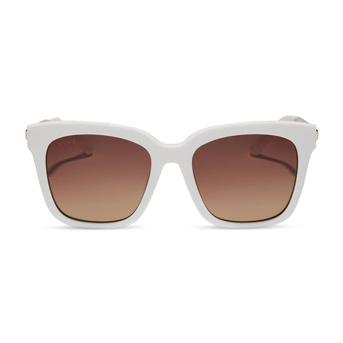 diff eyewear featuring the bella square sunglasses with a snowbound white frame and brown gradient lenses front view