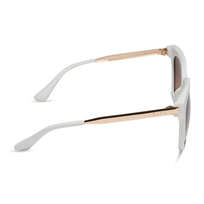 diff eyewear featuring the bella square sunglasses with a snowbound white frame and brown gradient lenses side view