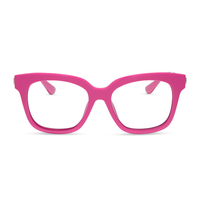 diff eyewear featuring the bella xs square prescription glasses with a bright pink frame front view