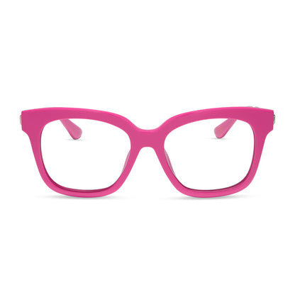 diff eyewear featuring the bella xs square prescription glasses with a bright pink frame front view
