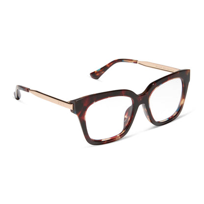 diff eyewear featuring the bella xs square prescription glasses with a confetti tortoise frame angled view