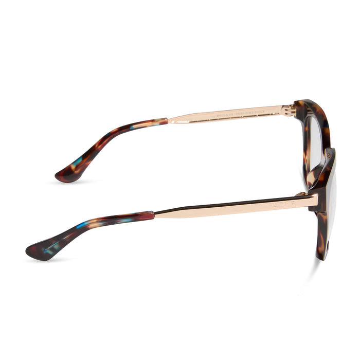 diff eyewear featuring the bella xs square prescription glasses with a confetti tortoise frame side view