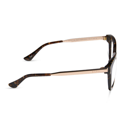 diff eyewear bella xs square glasses with a glitter tortoise frame side view