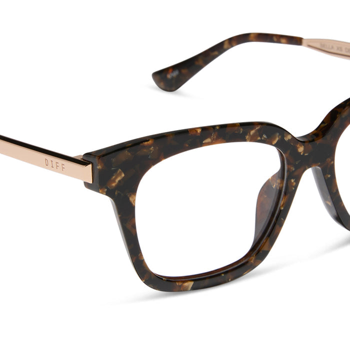 diff eyewear bella xs square glasses with a glitter tortoise frame detailed view