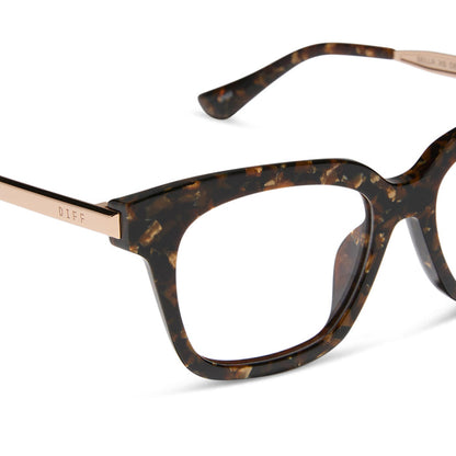 diff eyewear bella xs square glasses with a glitter tortoise frame detailed view