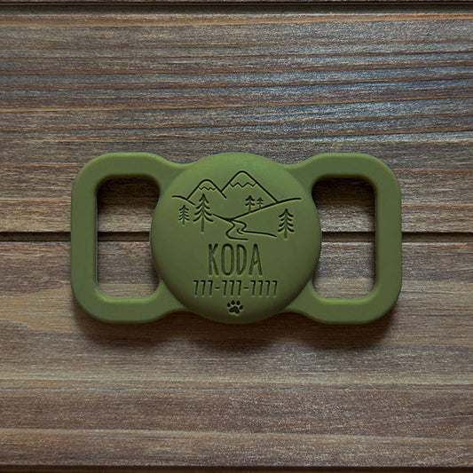 Besties Pets - Mountain Adventure Silicone Pet AirTag Holder - Personalized - Dog.Dog.Cat.
