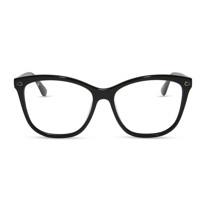yellowstone x diff eyewear featuring the beth iii cat eye prescription glasses in black front view